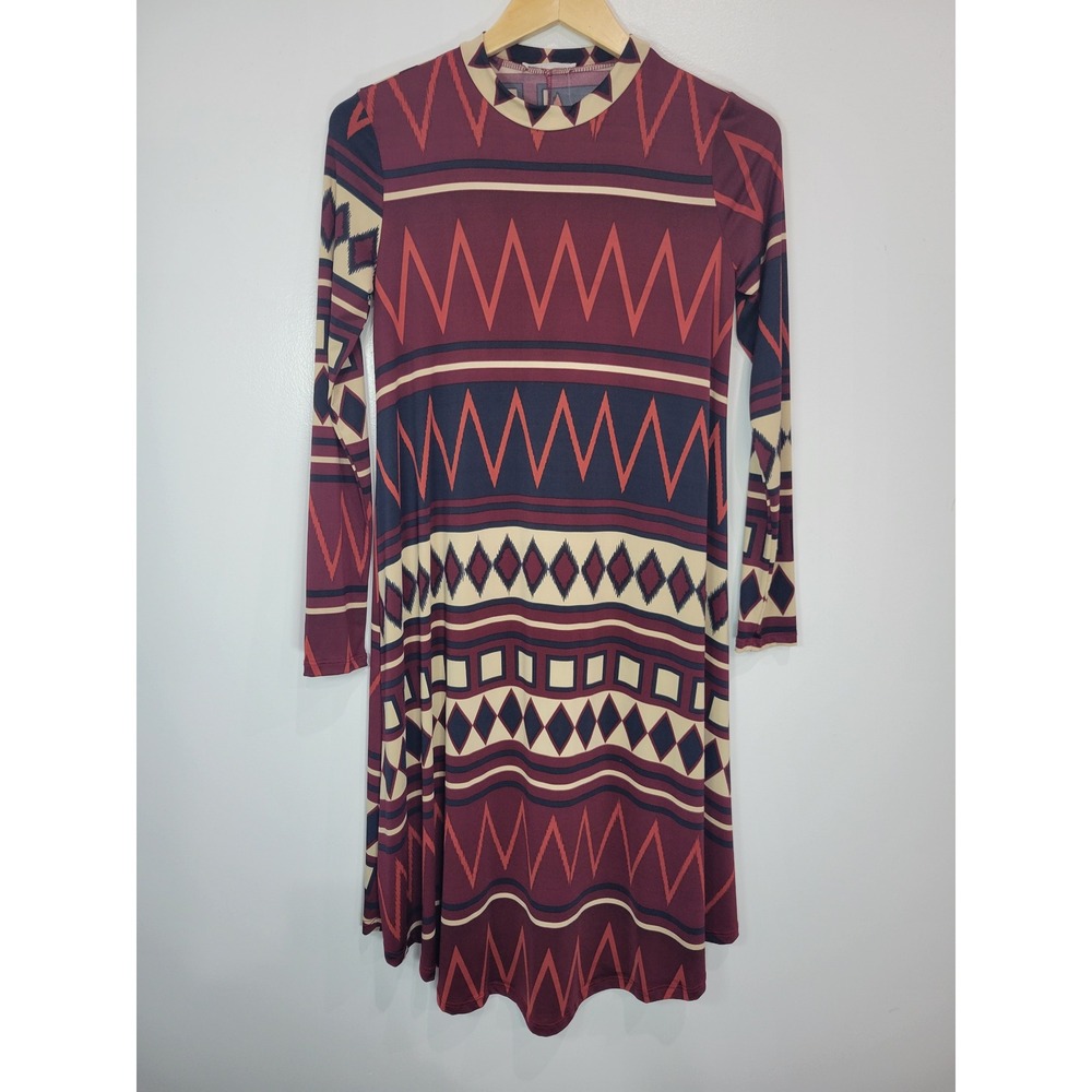 Reb & J Geometric Print Long Sleeve Mock Neck Midi Dress Women‎ Size Medium
